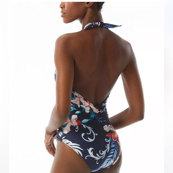 CARMEN MARC VALVO Women's Floral-Print V-Neck Halter One-Piece Swimsuit swim 14 - Picture 4 of 11